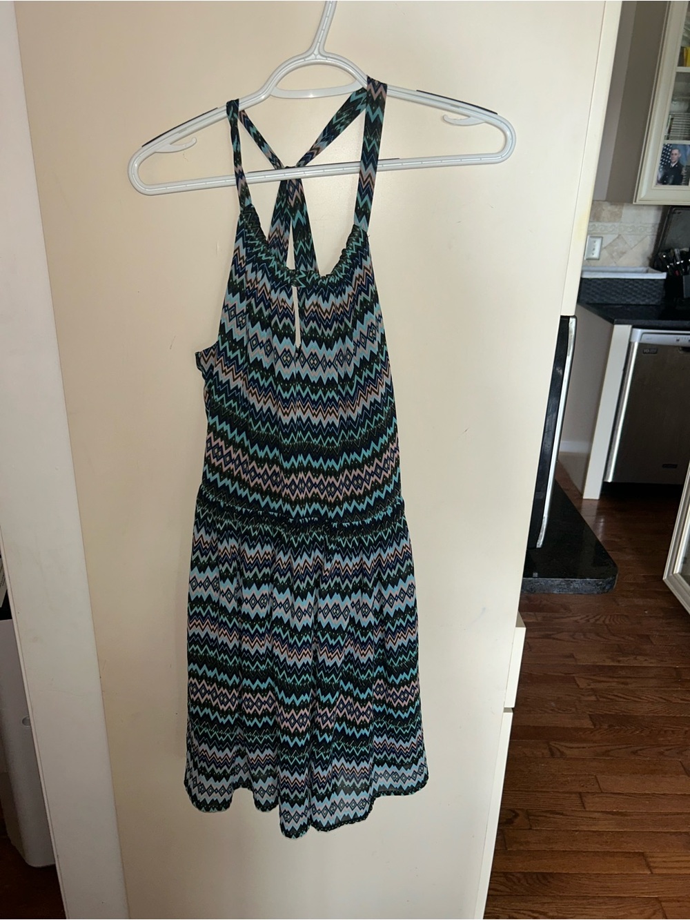 Forever 21 Chevron Print Racerback Dress Size Large Blue Boho Sundress